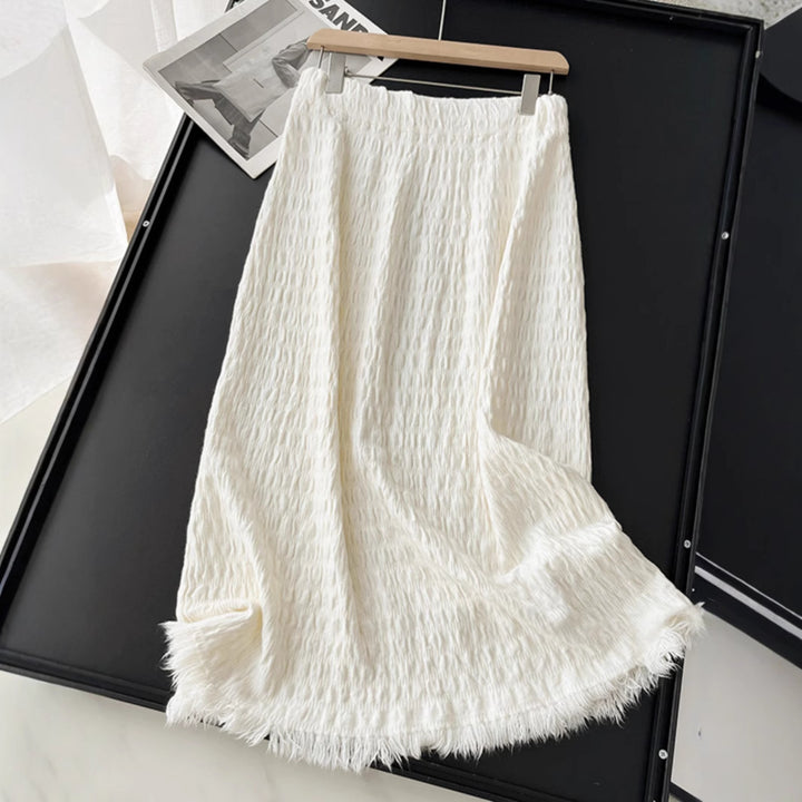 Damen Langer Strickrock mit fransigem Saum und strukturiertem Design – Rosévia