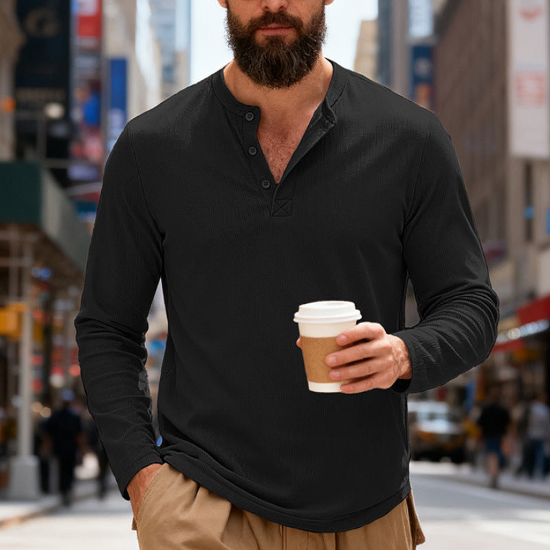 Herren nan Thermo-Henley-Langarmshirt mit Waffelstruktur, Rundhalsausschnitt und Knopfleiste Echo Archiv