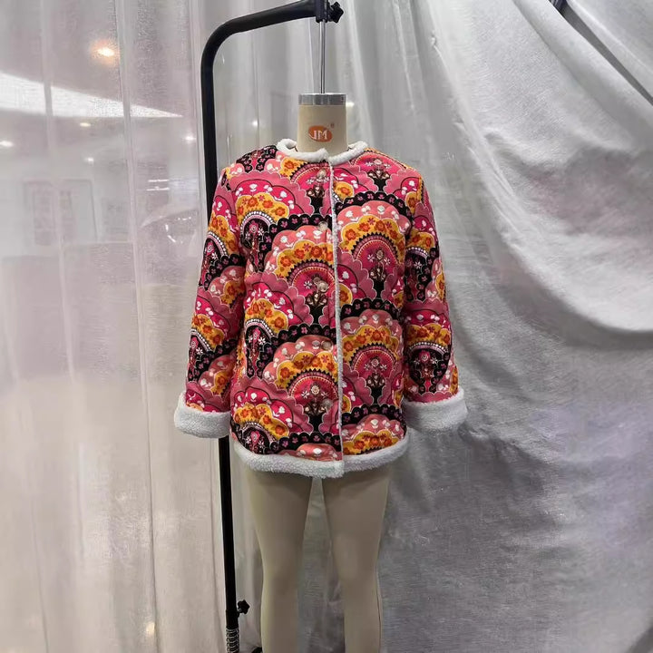 Damen nan gesteppte Kurzjacke mit Teddyfutter, Rundhals und Knopfverschluss Echo Archiv