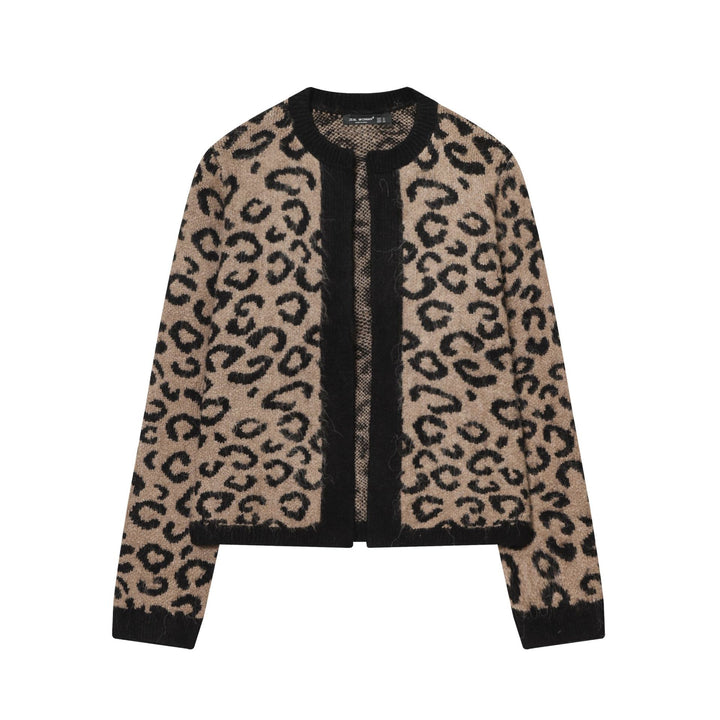 Damen nan kuschelige Leopard-Muster Strickjacke mit offener Front, Rippbündchen und weichem Mohair-Effekt Echo Archiv