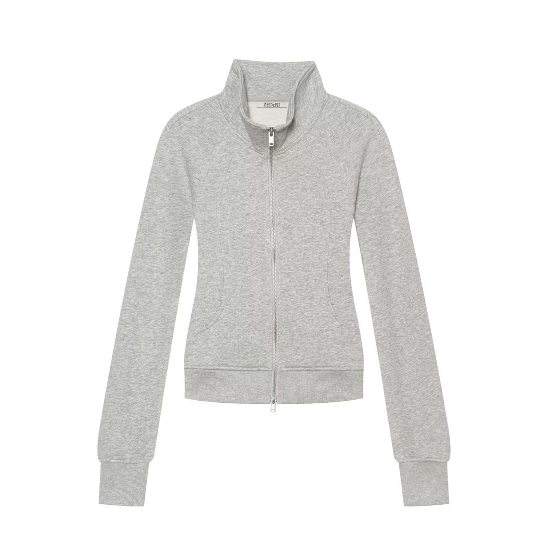 Damen Taillierter Sweatshirtcardigan mit durchgehendem Reißverschluss, Stehkragen und Raglanärmeln Echo Archiv