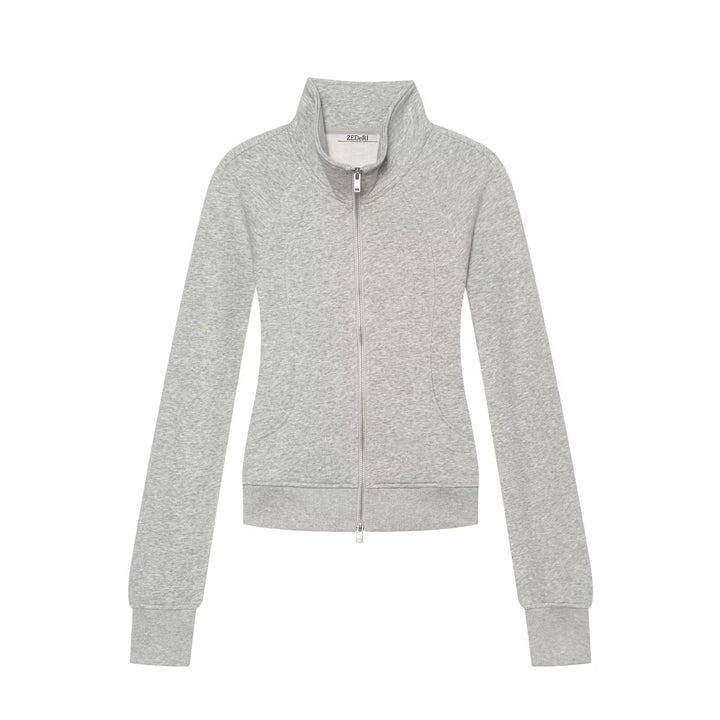 Damen Taillierter Sweatshirtcardigan mit durchgehendem Reißverschluss, Stehkragen und Raglanärmeln Echo Archiv