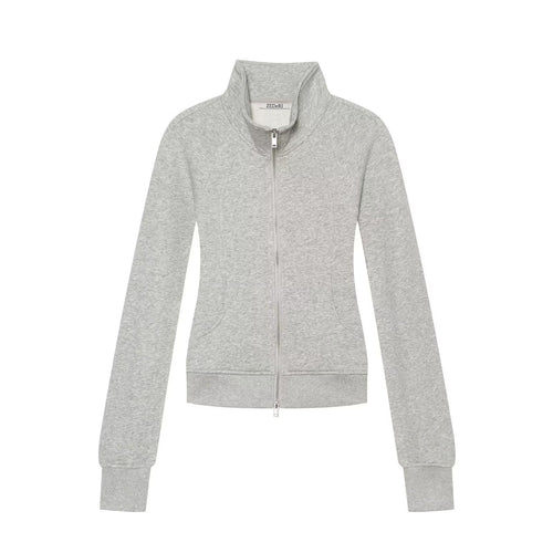 Damen Taillierter Sweatshirtcardigan mit durchgehendem Reißverschluss, Stehkragen und Raglanärmeln Echo Archiv
