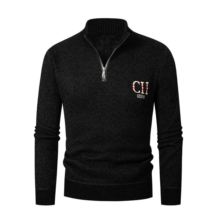 Herren stylischer Strickpullover mit Stehkragen und Reißverschluss Echoarchiv