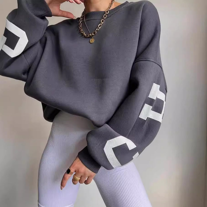 Damen Oversized Sweatshirt mit Blockprint-Ärmeln und weitem Drop-Shoulder-Schnitt Echoarchiv