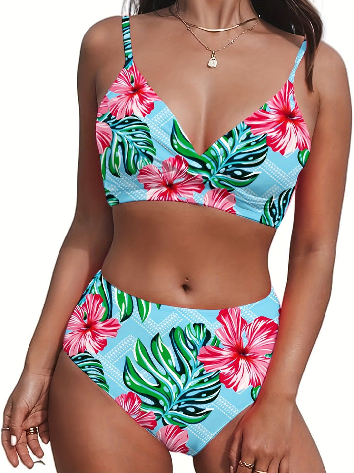 Damen Hochgeschnittener Bikini mit tropischem Muster Echo Archiv