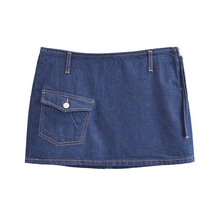 Damen leichte Jeansjacke mit Rundhalsausschnitt, durchgehender Knopfleiste und aufgesetzten Brusttaschen – Denévia