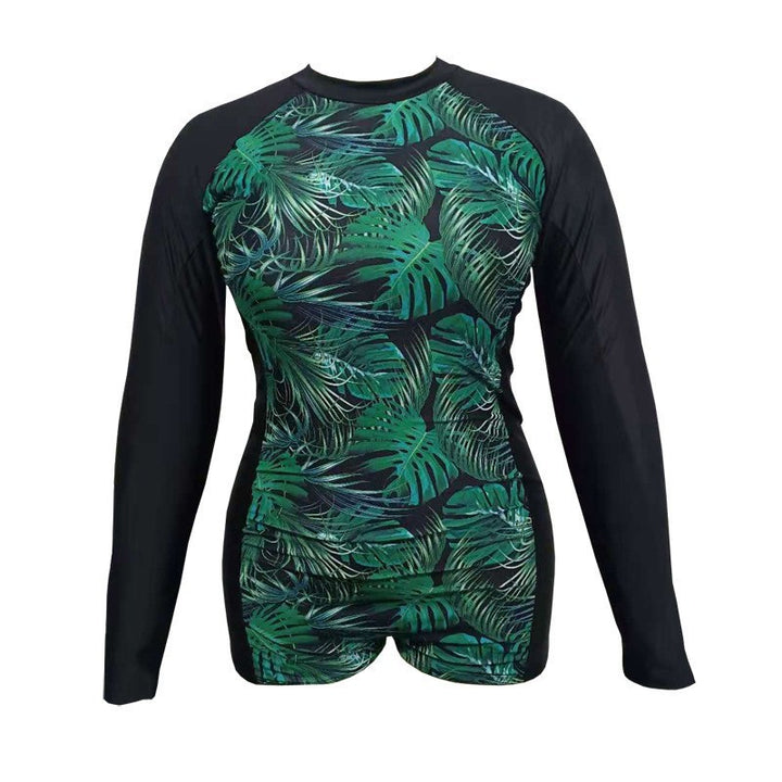 Damen Langarm Rashguard mit tropischem Blätterdesign Echo Archiv