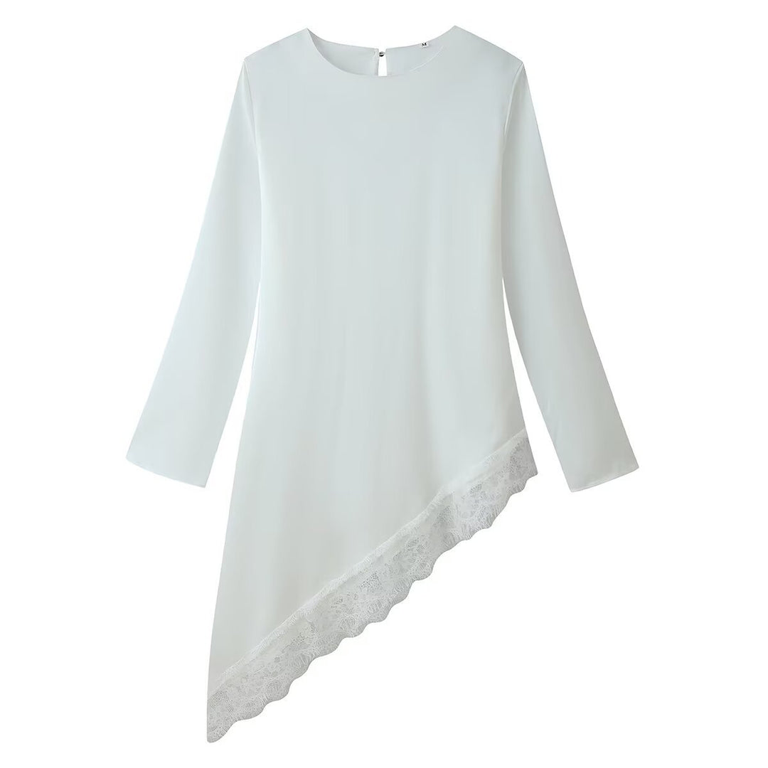Damen Asymmetrische Tunika-Bluse mit Spitzenbesatz und weitem Ärmel Echo Archiv