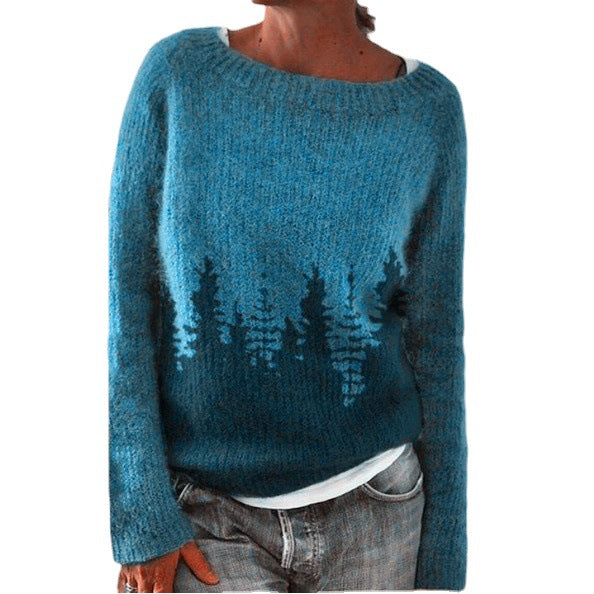 Damen nan gemusterter Norwegerstrickpullover mit weitem Rundhalsausschnitt und lässigem Oversize-Schnitt Echo Archiv