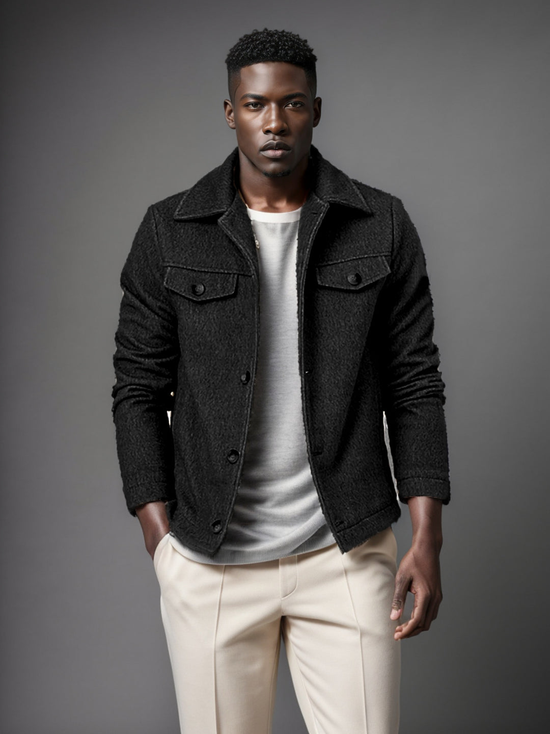 Herren modische Jacke mit strukturiertem Gewebe und vielseitigen Taschen Echoarchiv