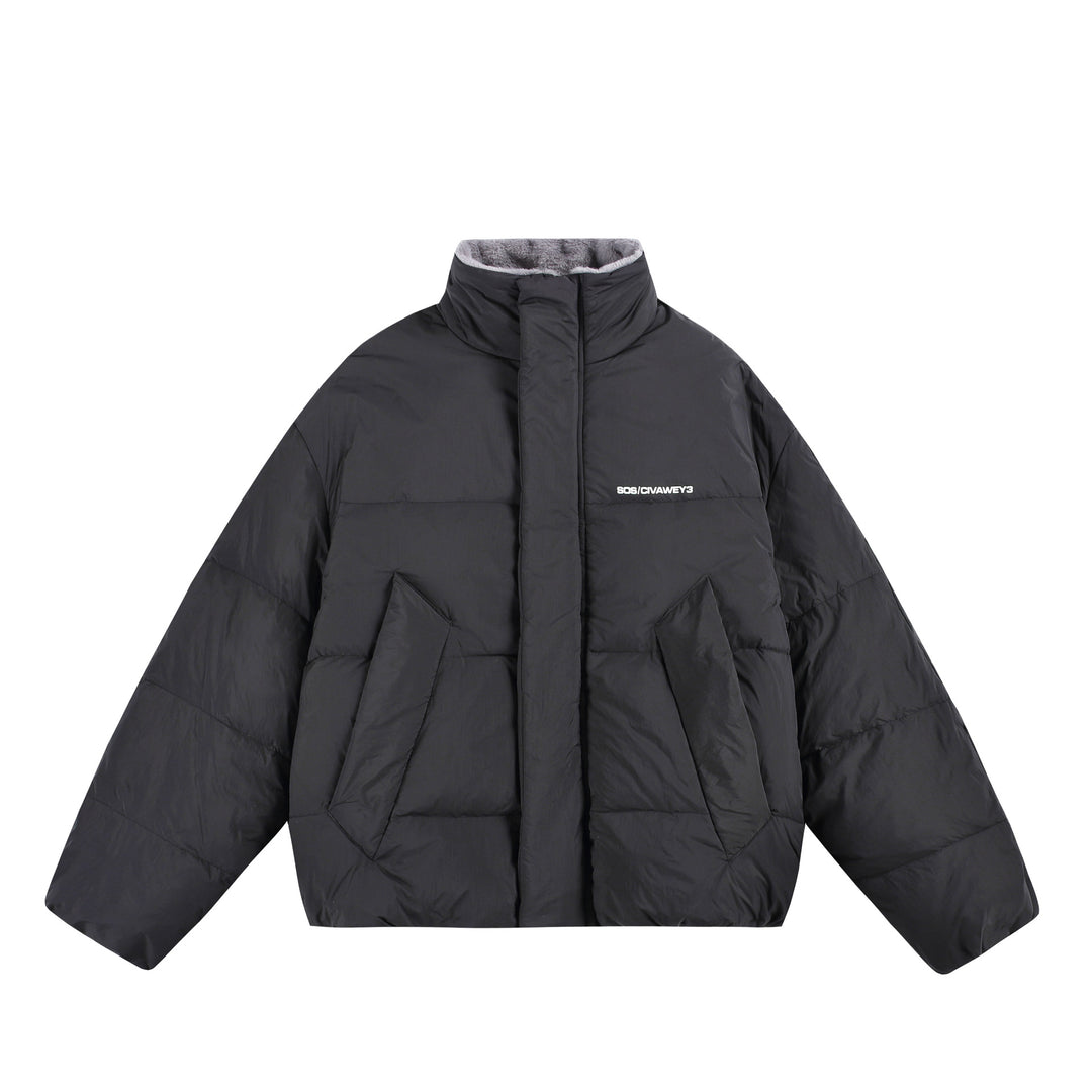 Damen Oversize Steppjacke mit hohem Plüschkragen und Windschutzleiste Echoarchiv