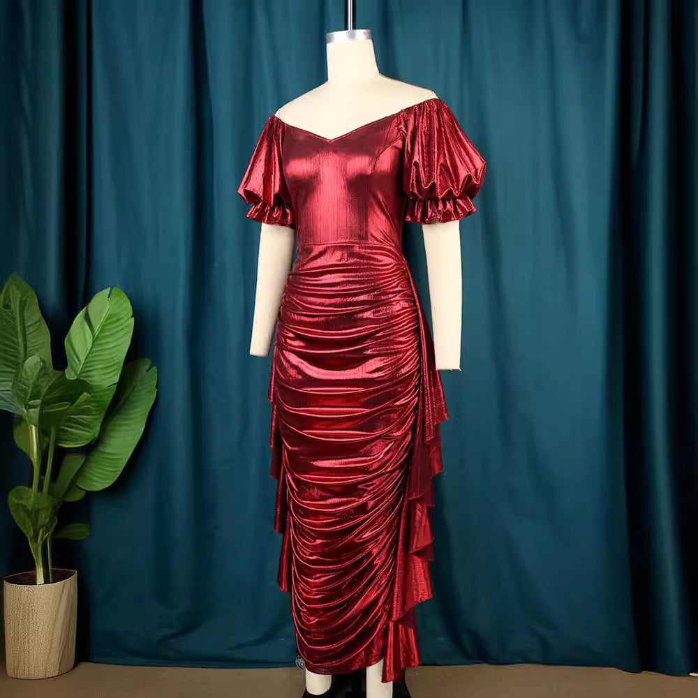 Damen elegantes Kleid mit voluminösen Ballonärmeln und asymmetrischem Saum Echo Archiv