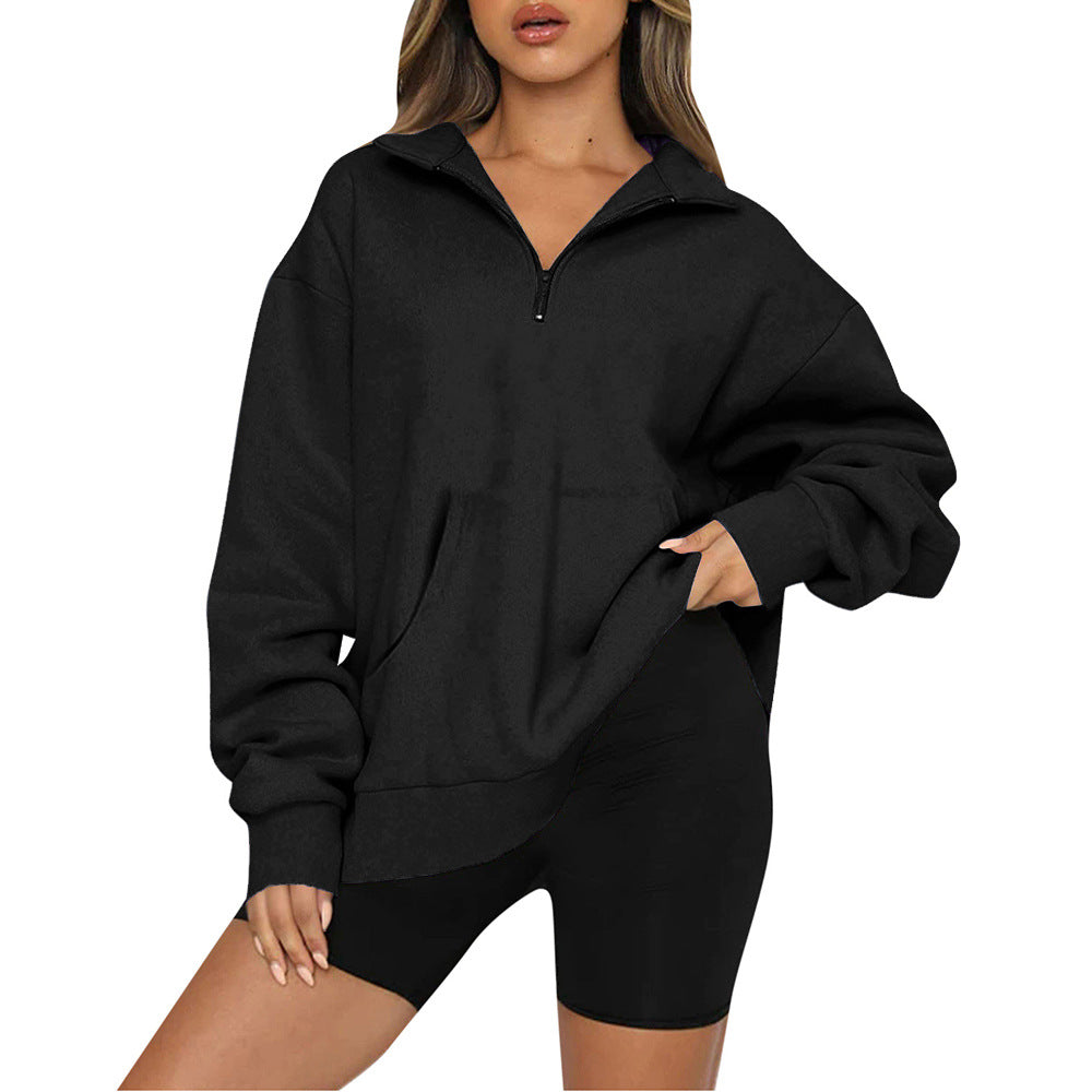 Damen nan Oversize-Halbzip-Kapuzenpullover mit Kängurutasche und verlängertem Saum Echo Archiv