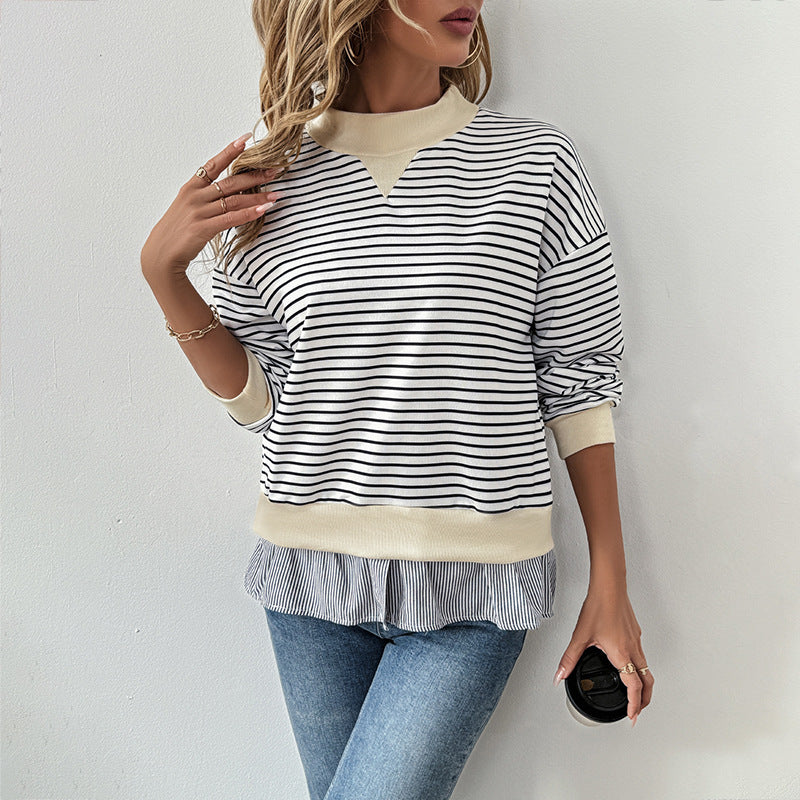 Damen Lässiges Ringel-Sweatshirt mit Lagenoptik-Saum Echoarchiv