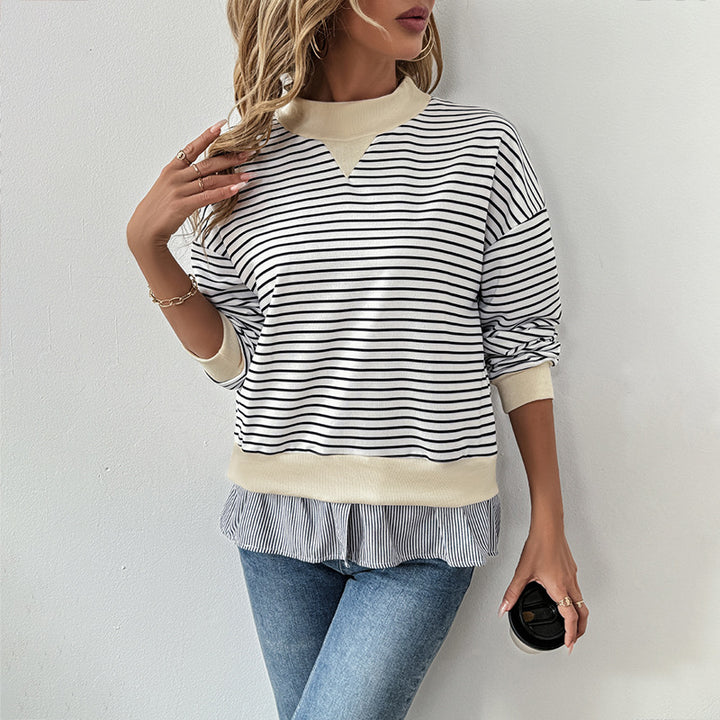 Damen Lässiges Ringel-Sweatshirt mit Lagenoptik-Saum Echoarchiv