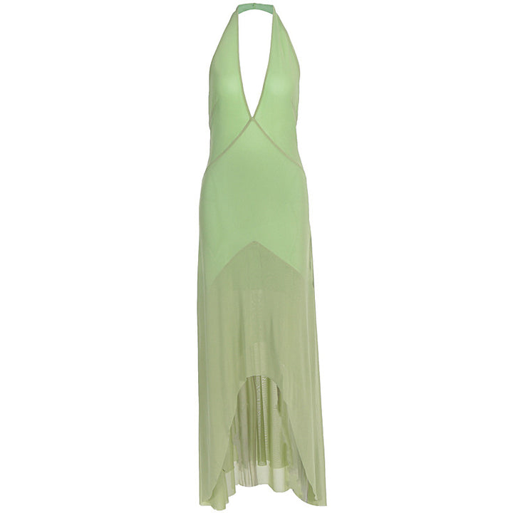 Damen elegantes Maxikleid mit tiefem V-Ausschnitt und transparentem Überwurf Echo Archiv