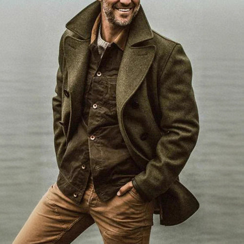 Herren Doppelreihiger Wollmantel im Peacoat-Stil mit breitem Revers – Montevé