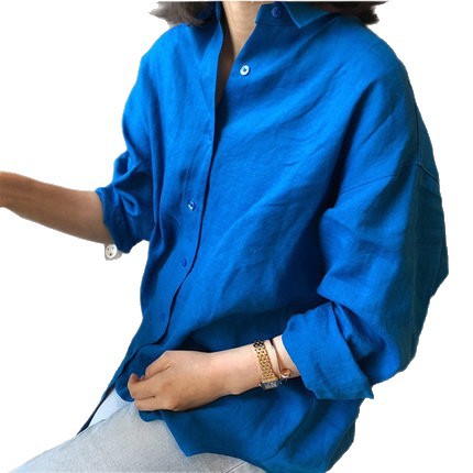 Damen Urbanes Oversize-Leinenhemd mit offenem Kragen und kastiger Silhouette – Maréline