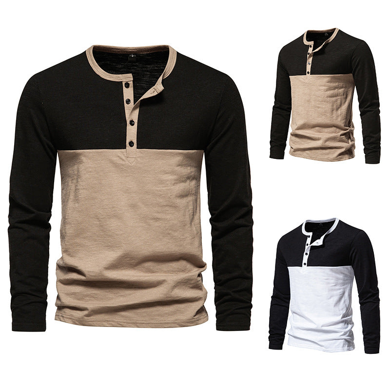 Herren Langarm-Henley-Shirt mit kontrastierenden Ärmeln und stilvollem Knopfdesign Echoarchiv