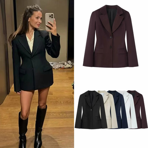 Damen nan schlanker Business-Blazer mit taillierter Schnittführung, fallendem Revers und Pattentaschen Echo Archiv