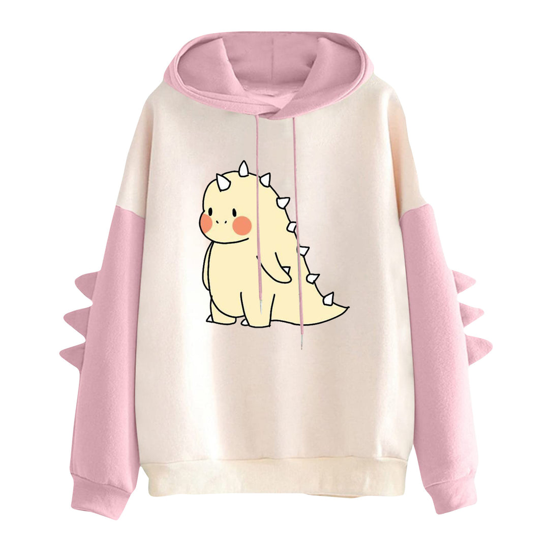 Damen Kapuzenpullover mit niedlichem Dinosaurier-Print und dreidimensionalen Ärmeldetails – Auréline