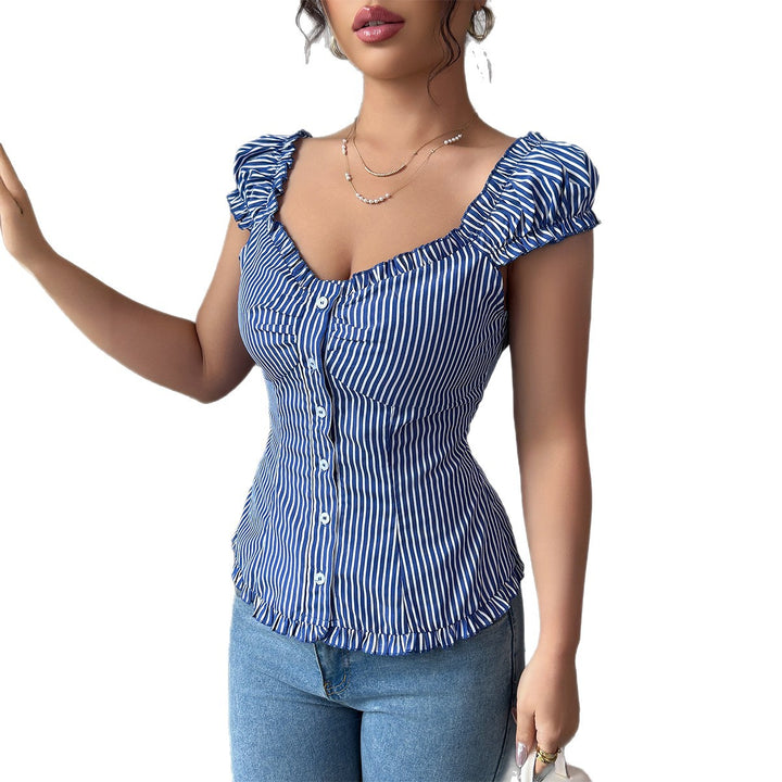 Damen Elegantes Oberteil mit Rüschendetails und tailliertem Schnitt Echo Archiv