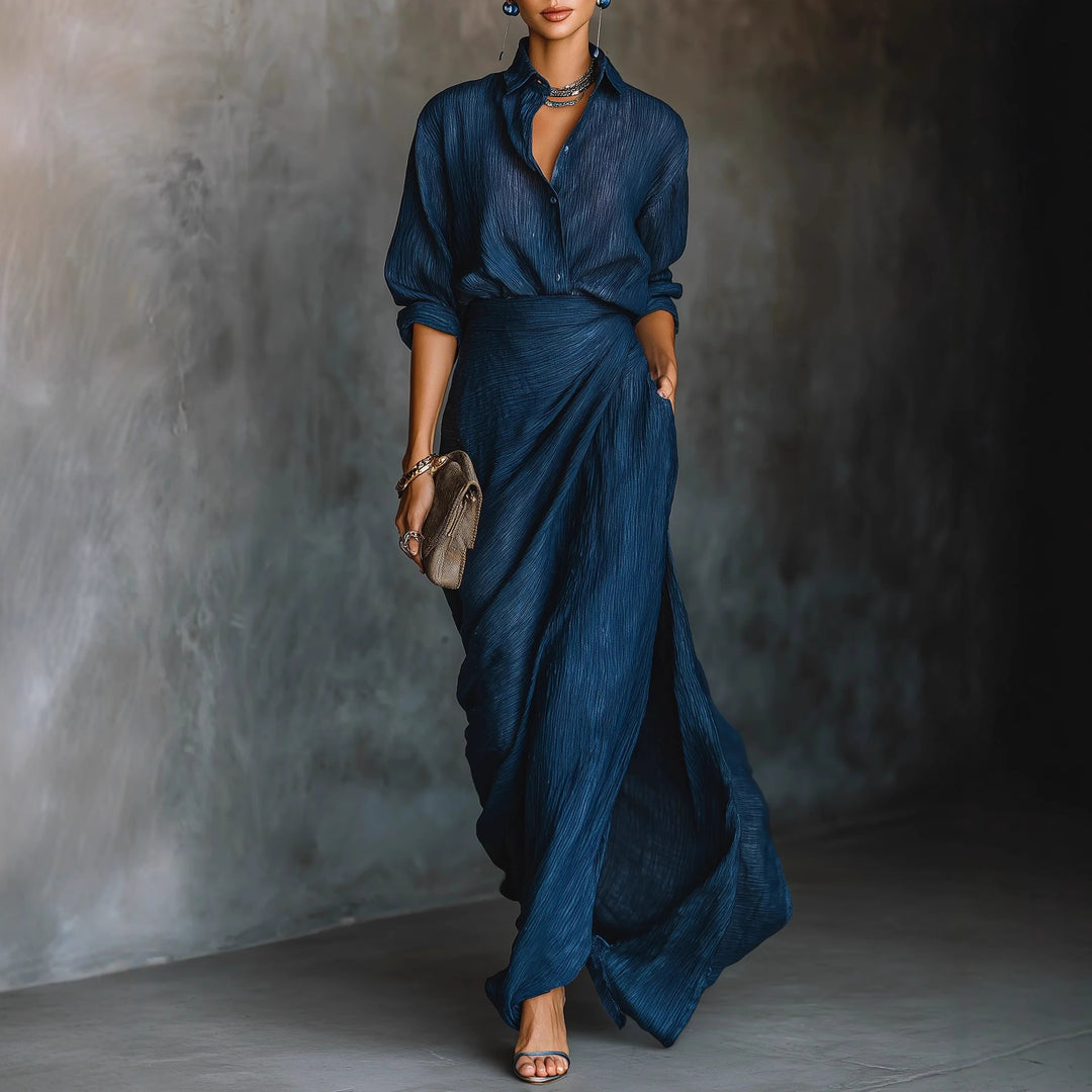 Damen Drapierter Maxi-Rock mit Wickel-Effekt und Crinkle-Textur Echoarchiv