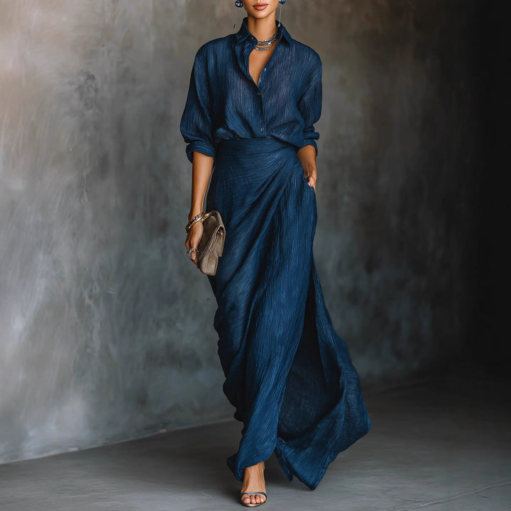 Damen Drapierter Maxi-Rock mit Wickel-Effekt und Crinkle-Textur Echoarchiv