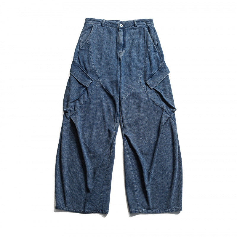 Unisex Weite Cargo-Jeans mit hoher Taille, Panelnähten und aufgesetzten Klappentaschen Echo Archiv