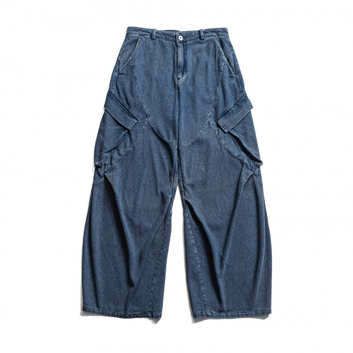 Unisex Weite Cargo-Jeans mit hoher Taille, Panelnähten und aufgesetzten Klappentaschen Echo Archiv
