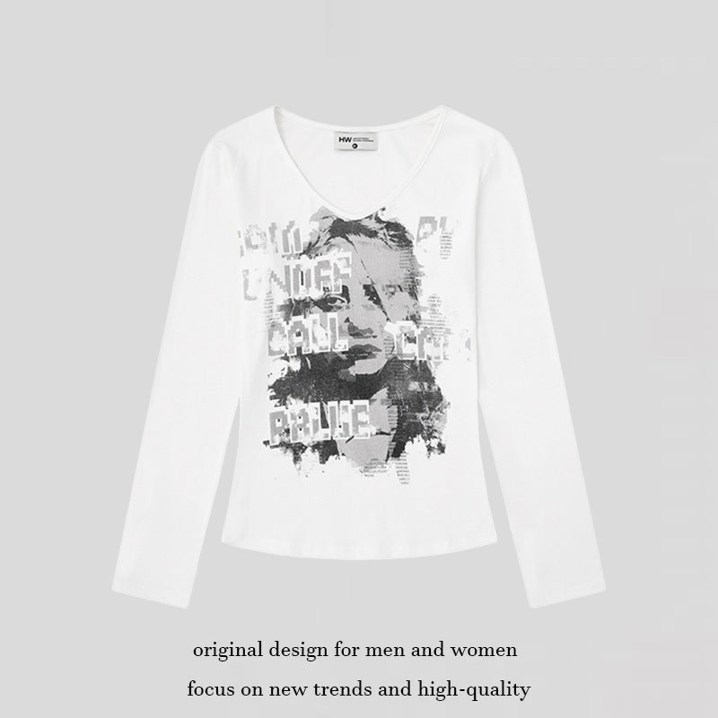 Damen Langarm-Shirt mit Vintage-Fotoprint und Rundhalsausschnitt Echoarchiv