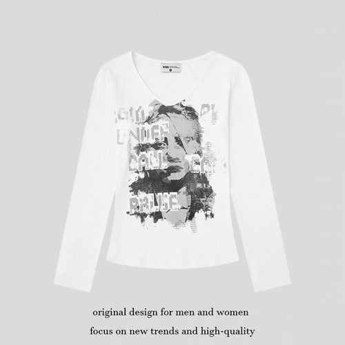 Damen Langarm-Shirt mit Vintage-Fotoprint und Rundhalsausschnitt Echoarchiv