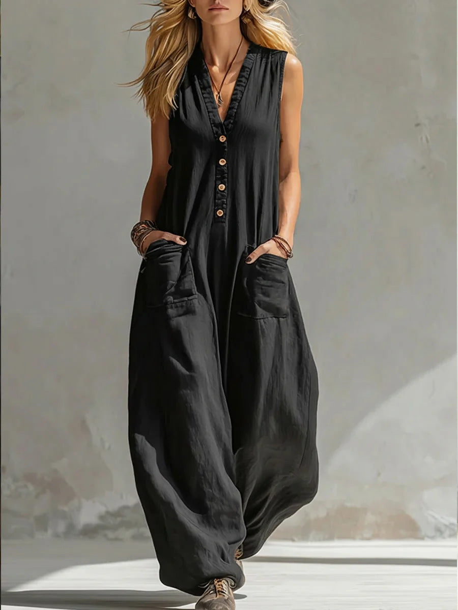 Damen Jumpsuit mit tiefem V-Ausschnitt und praktischen Taschen Echo Archiv