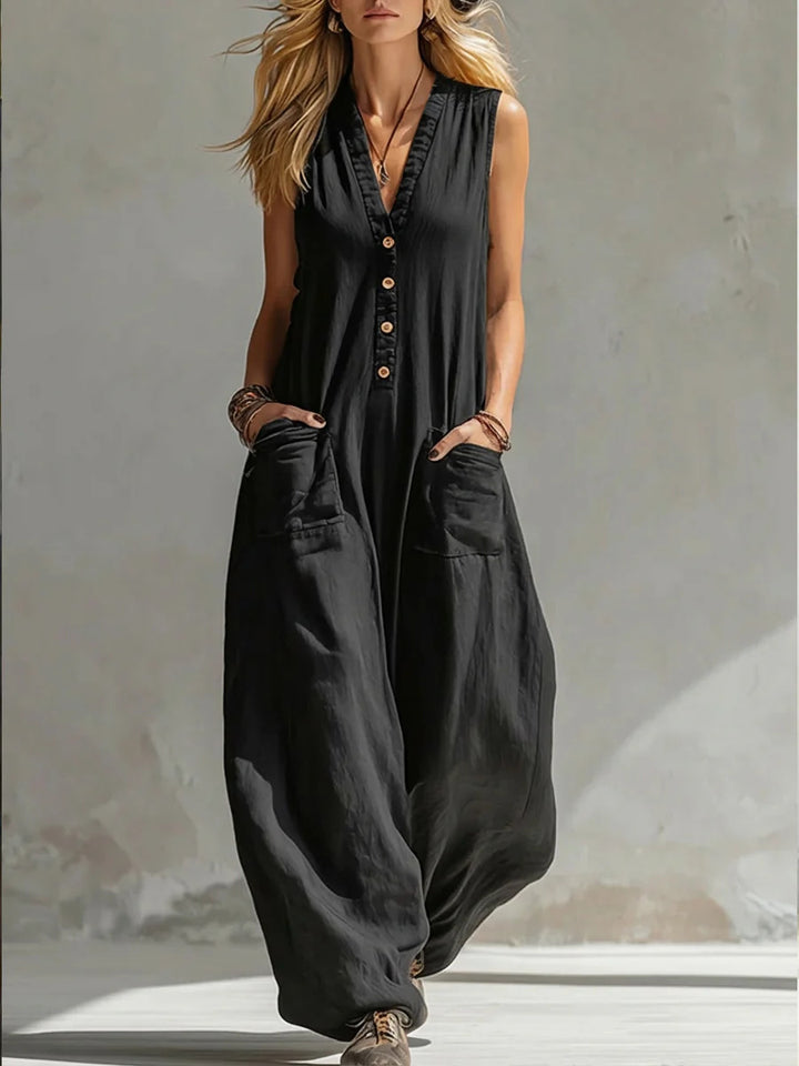 Damen Jumpsuit mit tiefem V-Ausschnitt und praktischen Taschen Echo Archiv
