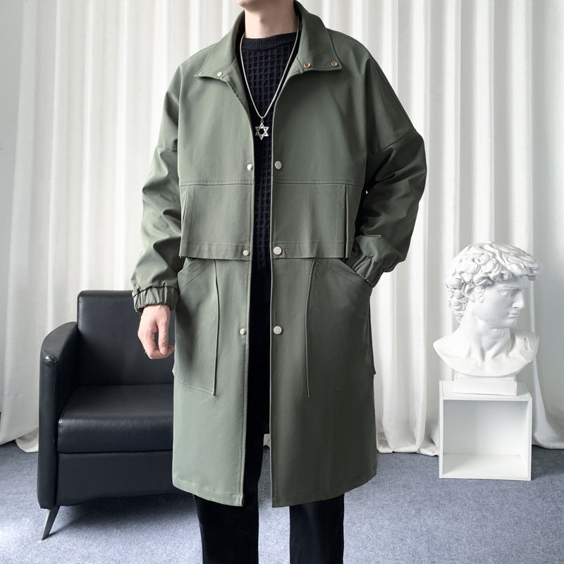 Herren Langer Oversize Utility Mantel mit zweistufiger Front, Druckknopfverschluss und großen Pattentaschen Echo Archiv