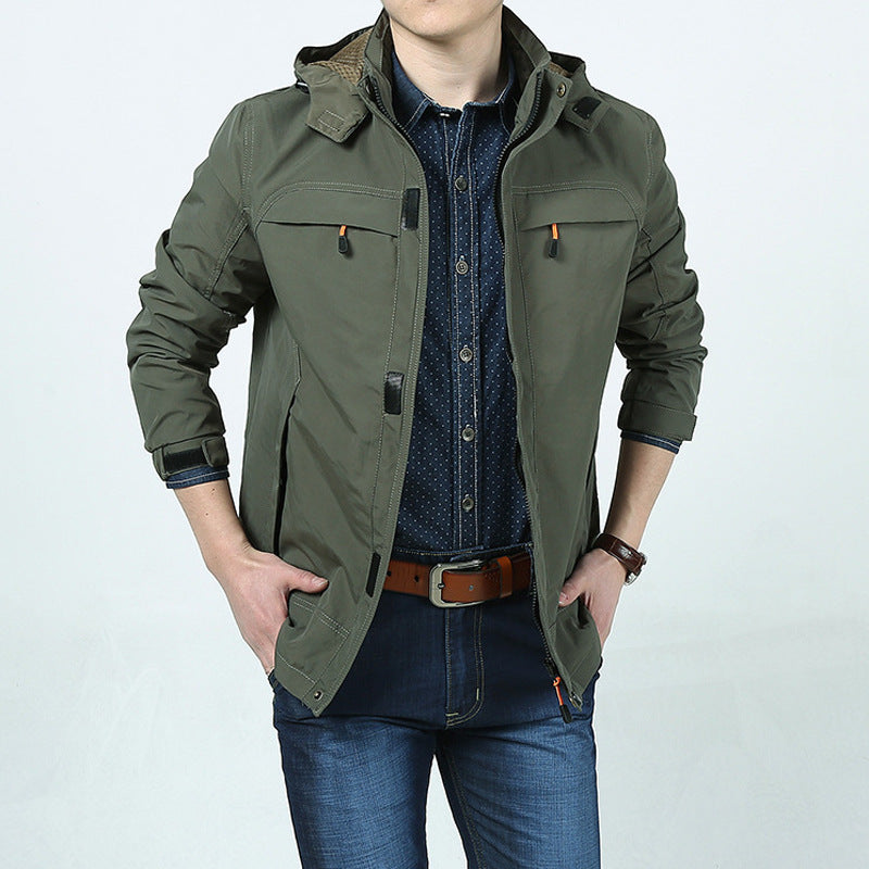 Herren Leichte Kapuzen-Fieldjacke im Urban-Utility-Stil mit Reißverschluss und Multifunktionstaschen Echoarchiv