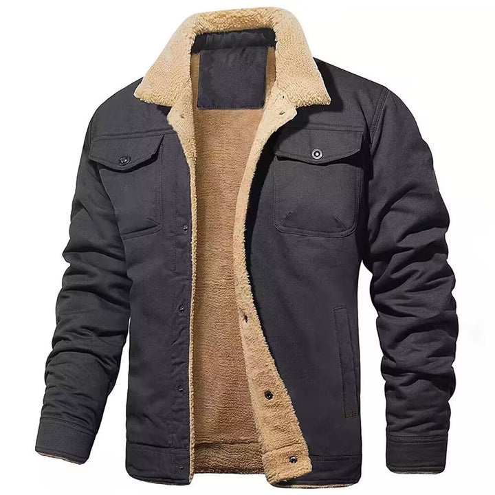Herren Gefüttertes Canvas-Überhemd mit durchgehendem Sherpa-Innenfutter, Brusttaschen und Overshirt-Schnitt – Taviero