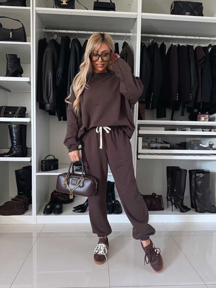 Damen nan entspanntes Lounge-Set aus Bio-Baumwoll-French-Terry mit Kordelzug, elastischem Bund und gerippten Bündchen Echo Archiv