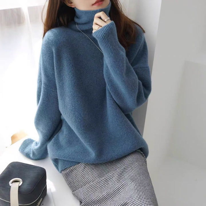 Damen Oversize Feinstrickpullover mit hohem Rollkragen und Seitenschlitzen – Mavelle