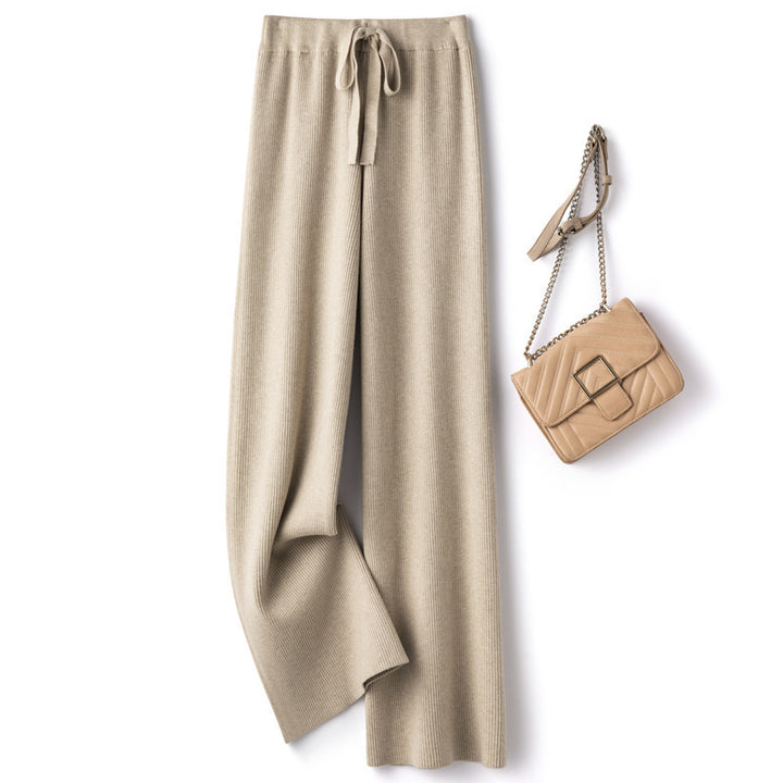 Damen Weite Rippstrick-Hose mit Tunnelzug und fließender Palazzo-Silhouette Echoarchiv
