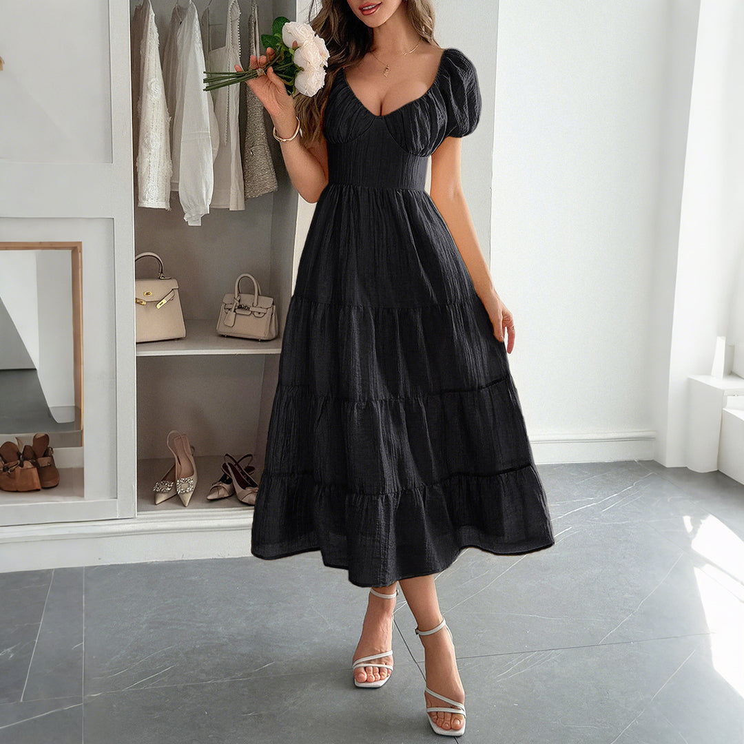 Damen Boho Maxikleid mit Puffärmeln undlagenanpassbarem Schnitt Echo Archiv