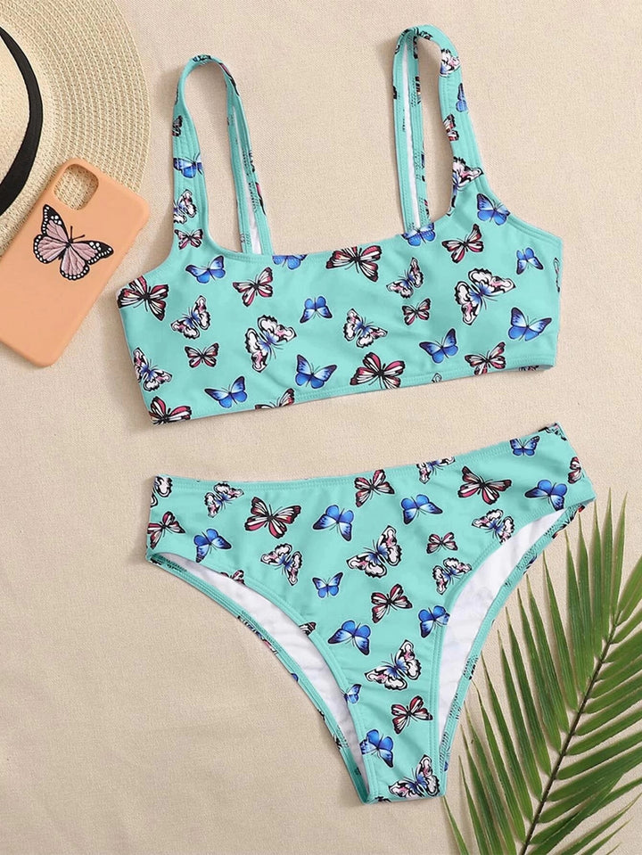 Damen Crop-Bikini-Set mit buntem Schmetterlingsdruck Echo Archiv