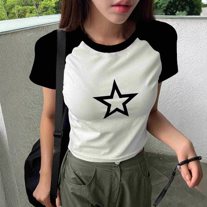 Damen Crop-T-Shirt mit stylischem Sternmotiv und bequemer Passform Echo Archiv