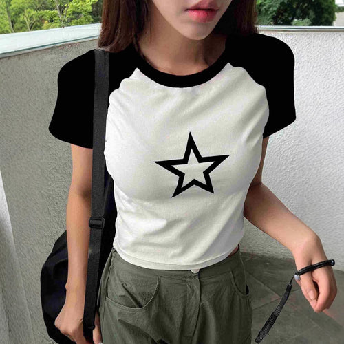 Damen Crop-T-Shirt mit stylischem Sternmotiv und bequemer Passform Echo Archiv