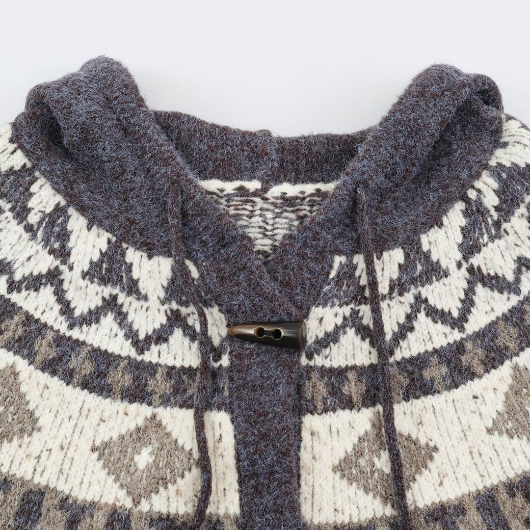 Damen Kapuzen-Strickjacke im Norwegerstil mit Knebelverschlüssen Echoarchiv