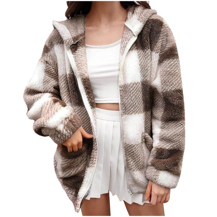 Damen nan dicke Karo-Teddyjacke mit Kapuze, Frontreißverschluss und aufgesetzten Taschen Echo Archiv