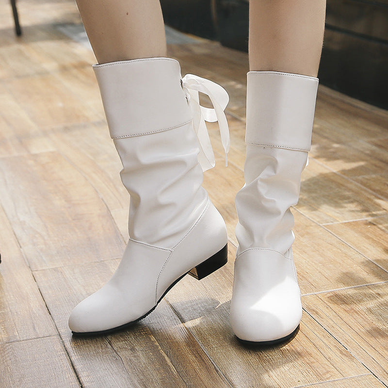 Damen Raffinierte Stiefel mit mittelhohem Schaft, weicher Raffung und dekorativer Schleifenbindung Echoarchiv