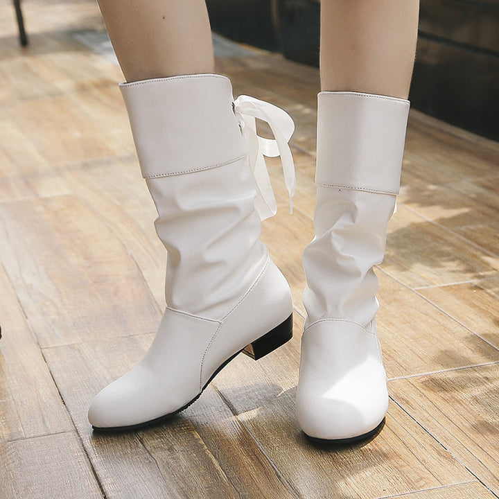 Damen Raffinierte Stiefel mit mittelhohem Schaft, weicher Raffung und dekorativer Schleifenbindung Echoarchiv