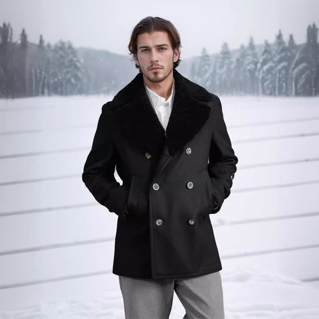 Herren Eleganter Wintermantel mit breit gefaltetem Kragen und praktischen Taschen Echoarchiv